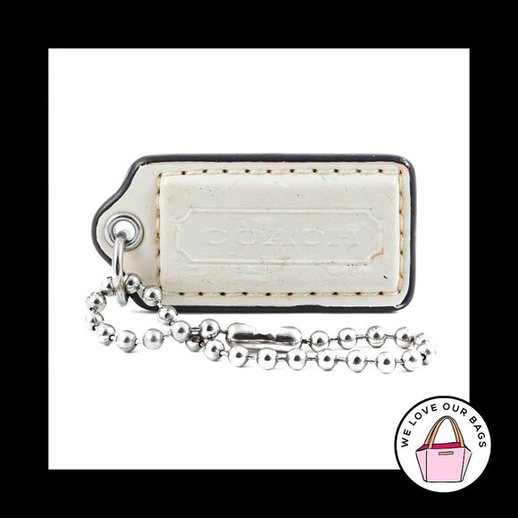 2" Medium COACH IVORY Patent Leather Nickel Key Fob Bag Charm Keychain Hang Tag - Picture 1 of 1